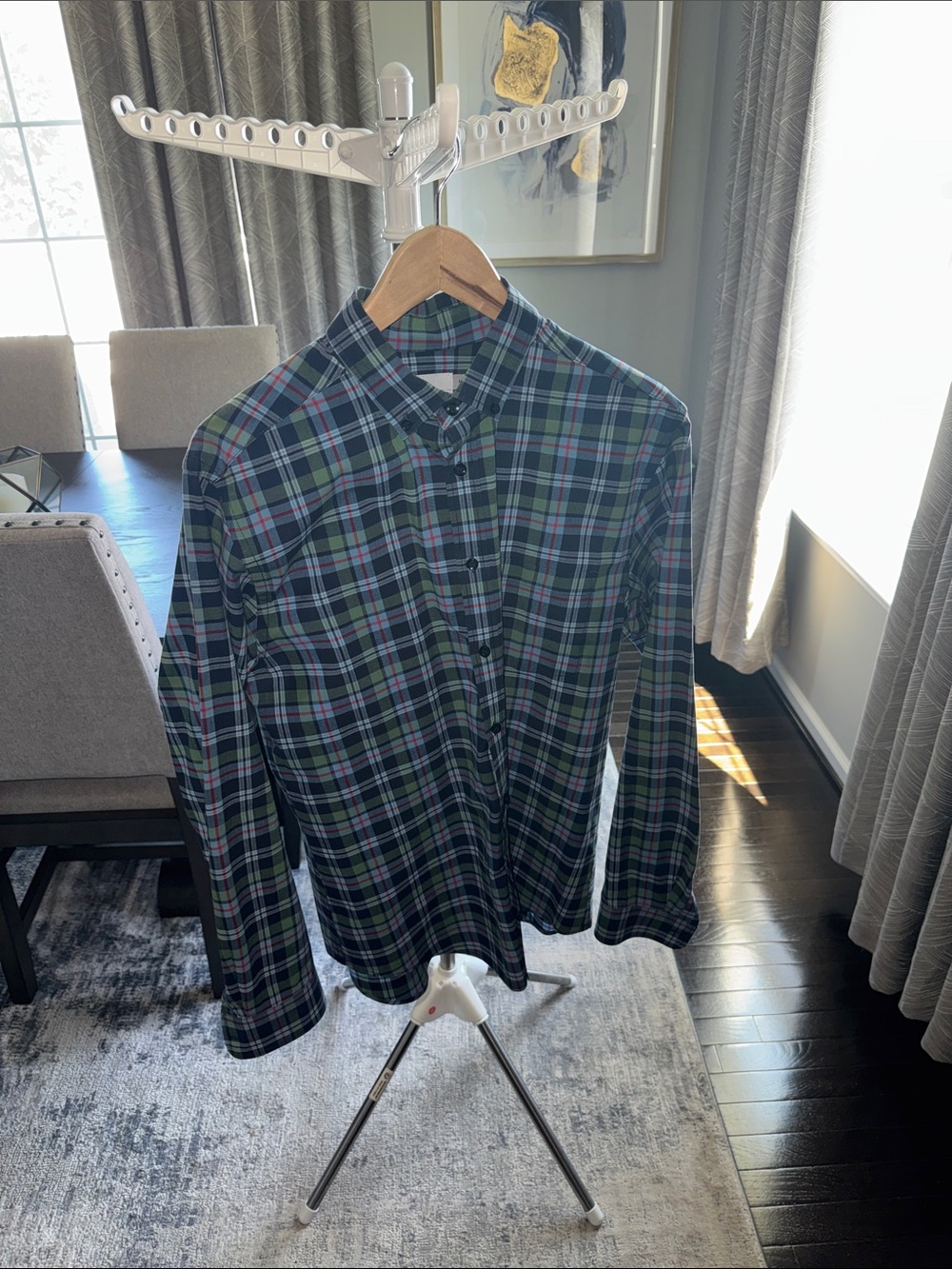 Men's Green & Blue Plaid Button-Up Shirt